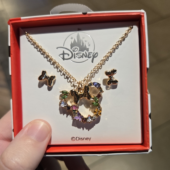 Disney Jewelry - Stunning Disney Gold Multicolor Necklace and Earrings Set NWT